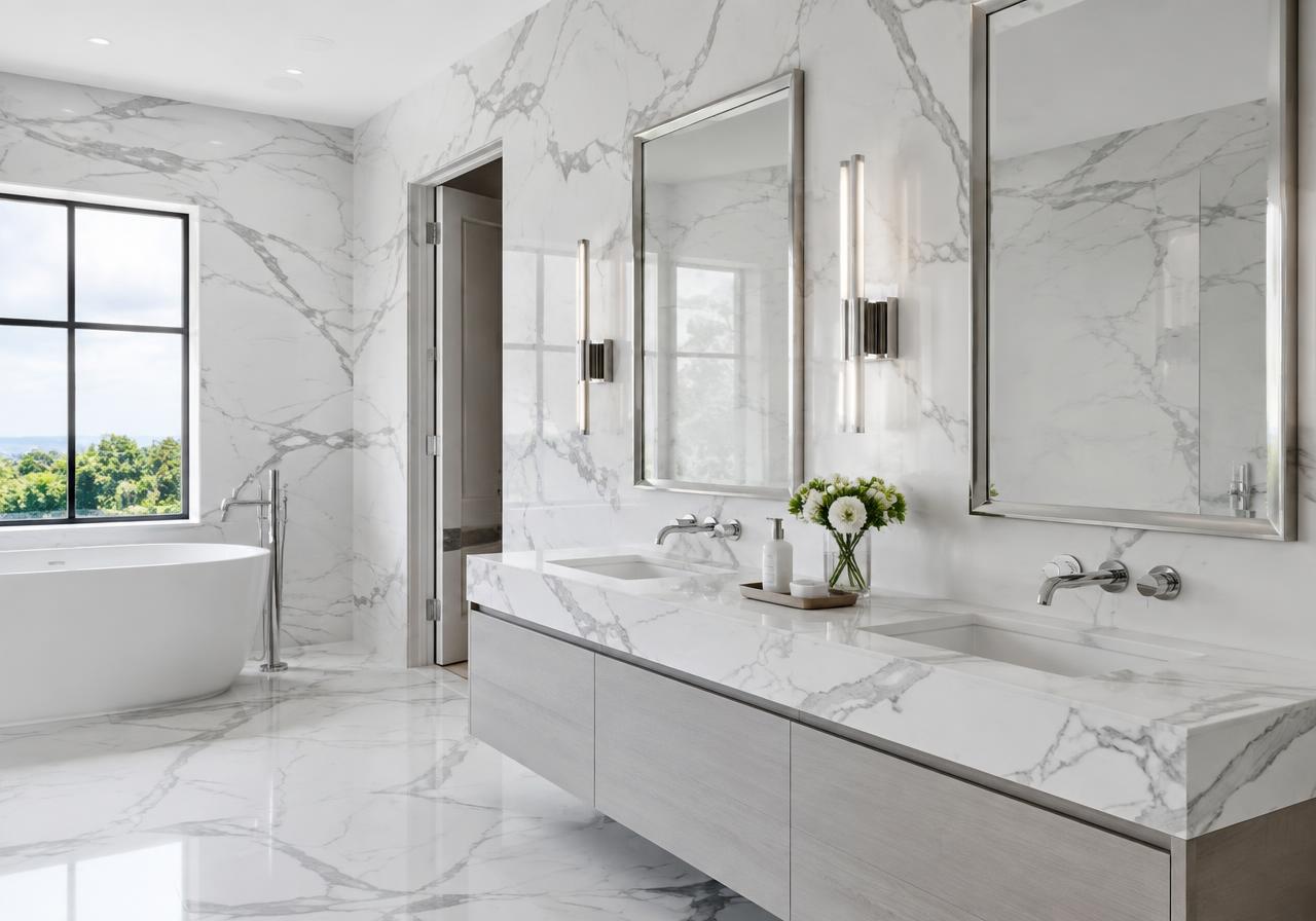 Statuario porcelain installed