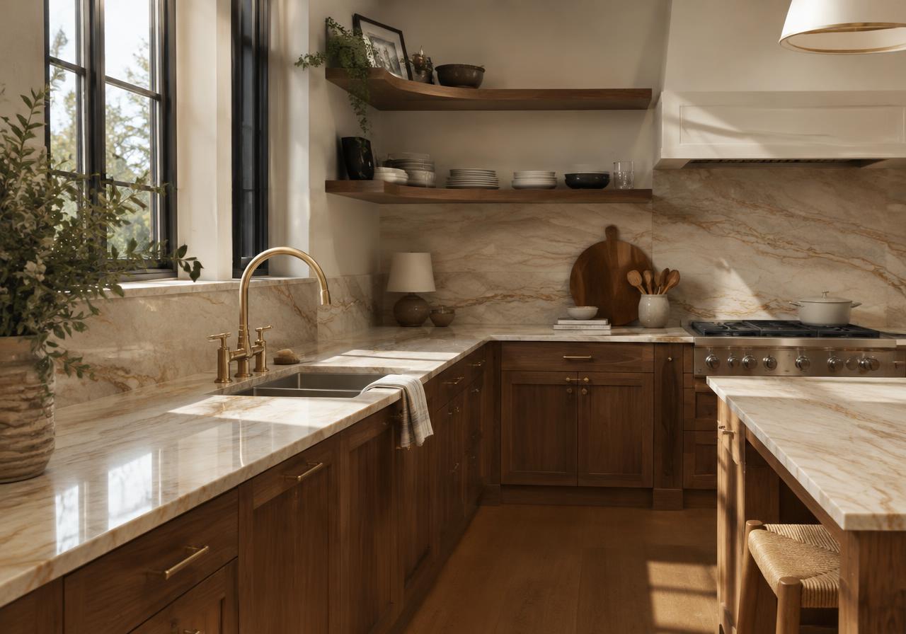 Warm Quartzite porcelain installed